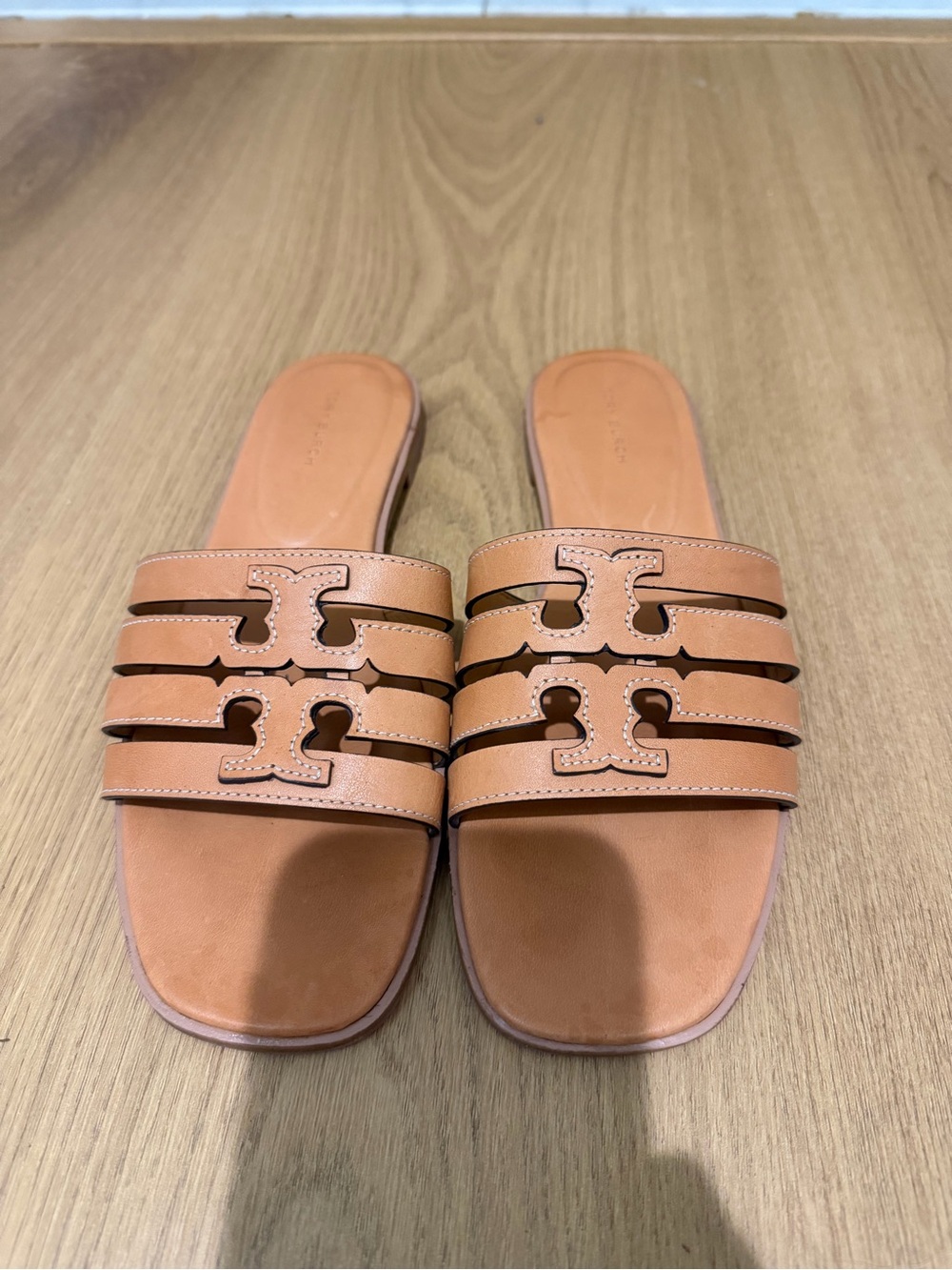 Tory Burch Tan Leather Slide Sandals